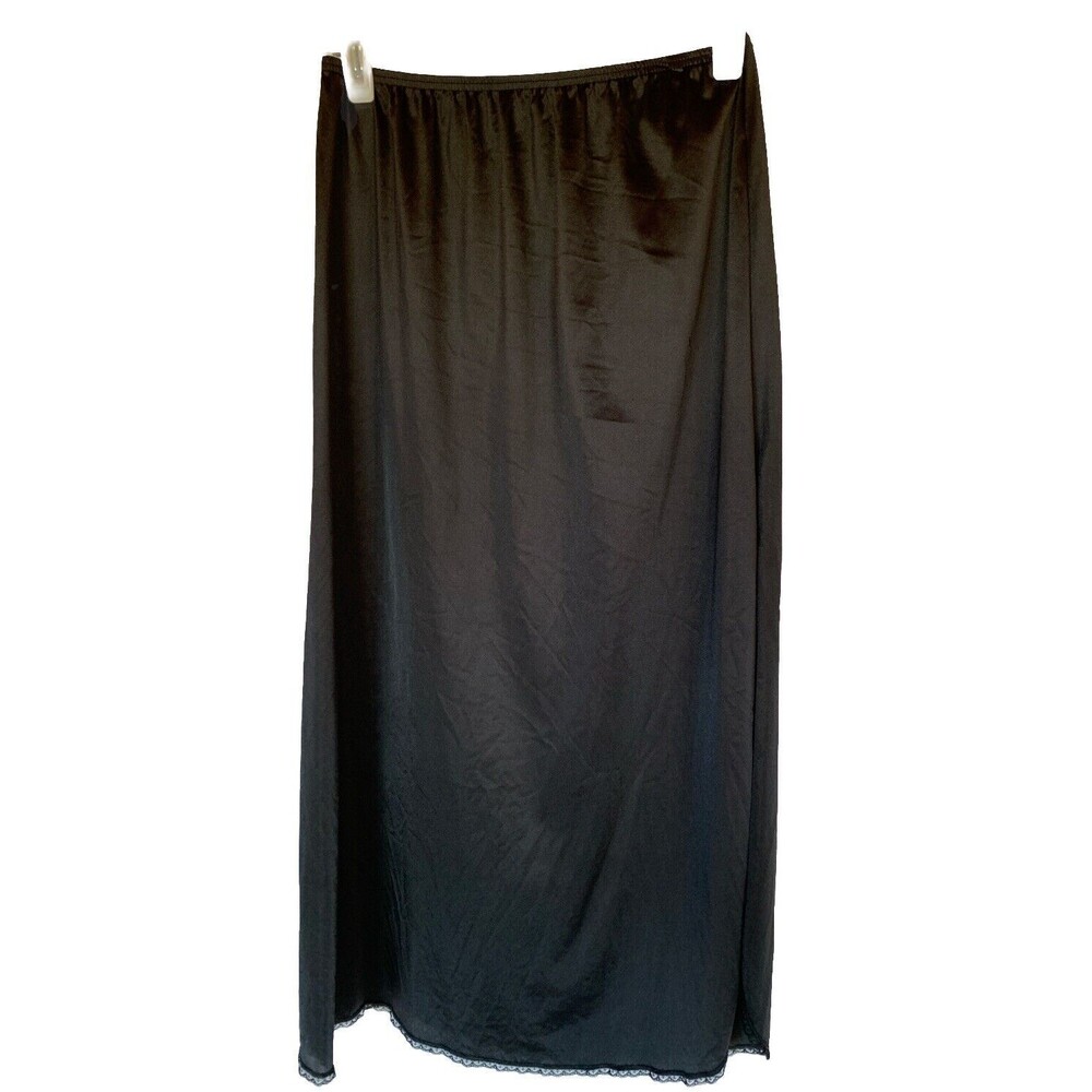 VASSARETTE Vintage 80's Black Half Slip Lace Trim Coquette Shiny Nylon  32"